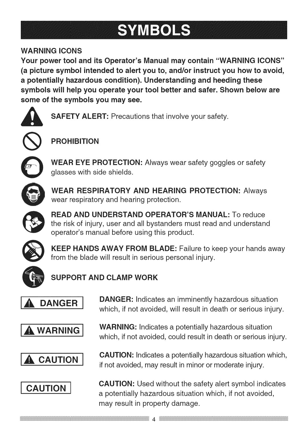 Sears 137.28463 operating instructions PROHiBiTiON, Support and Clamp Work 