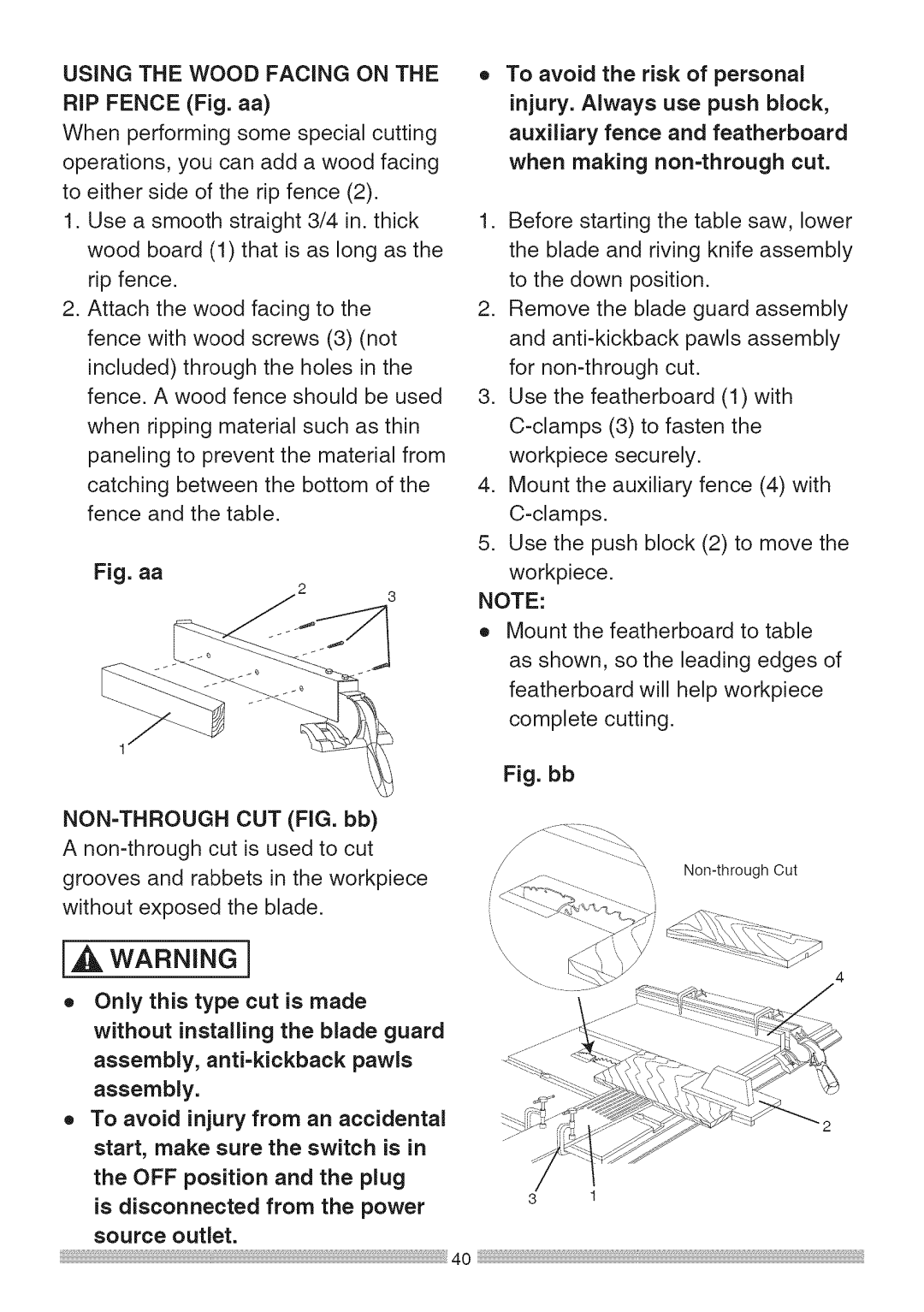 Sears 137.28463 operating instructions Fig. bb, Non-Through 