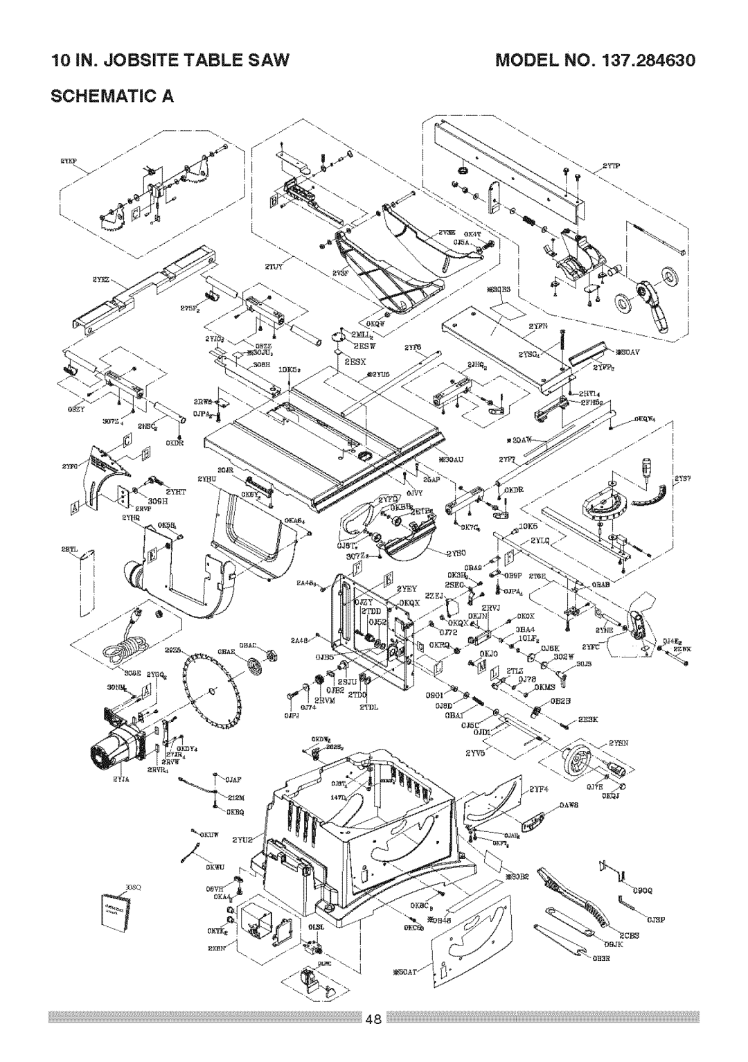 Sears 137.28463 operating instructions 10 iN. Jobsite Table SAW Model NO= 137=284630, Schematic a 