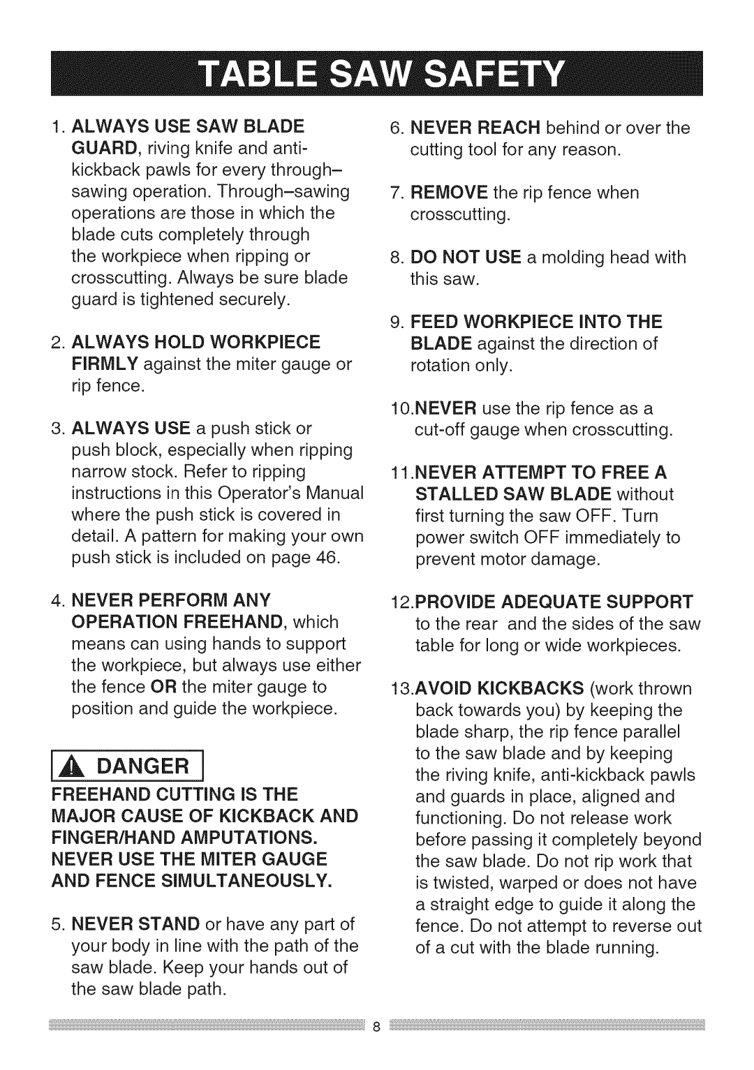 Sears 137.28463 operating instructions Alwaysusesawblade 