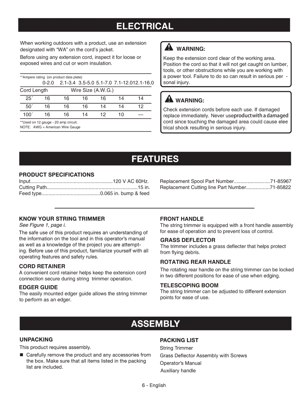 Sears 138.745 manual Electrical 