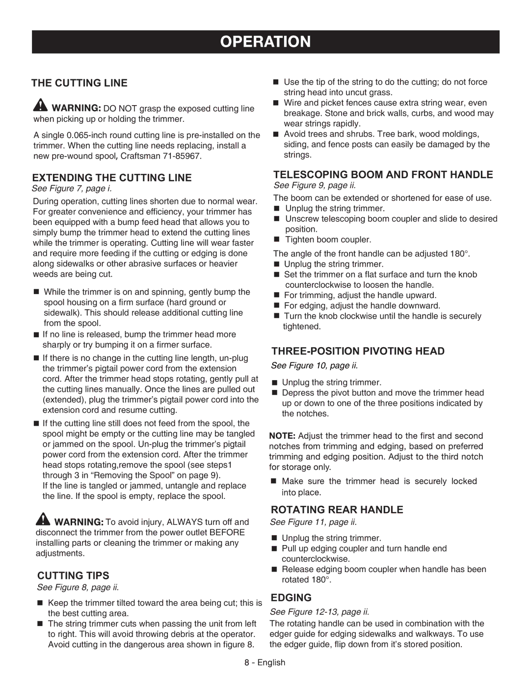 Sears 138.745 manual Cutting Line 