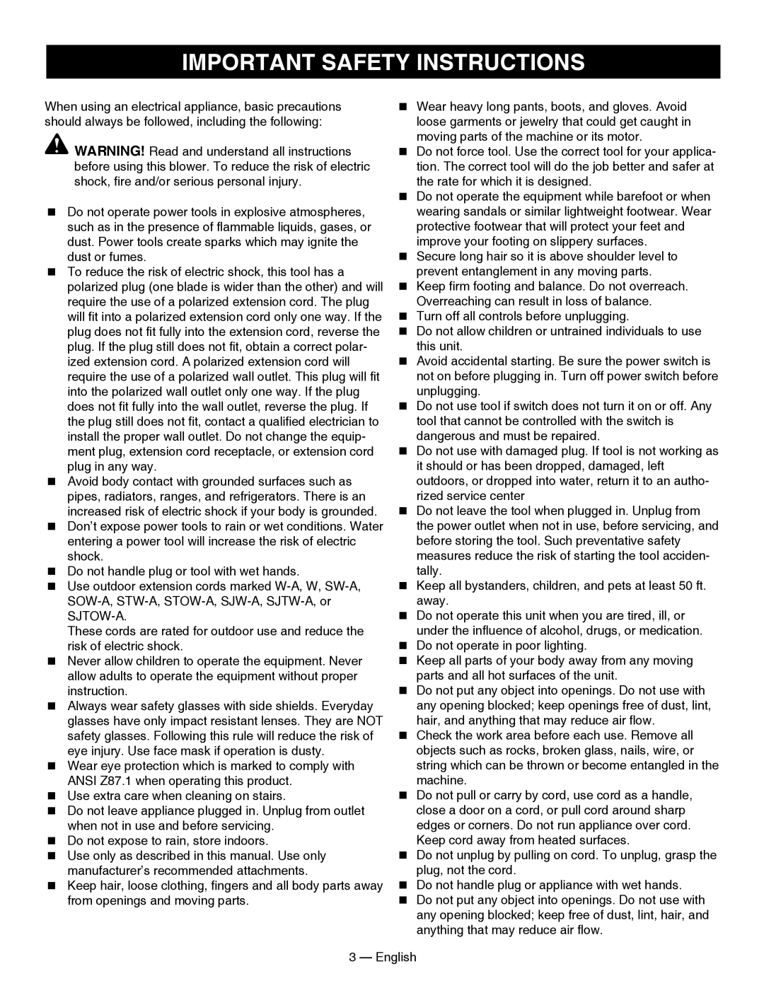 Sears 138.74899 manual Important Safety Instructions 
