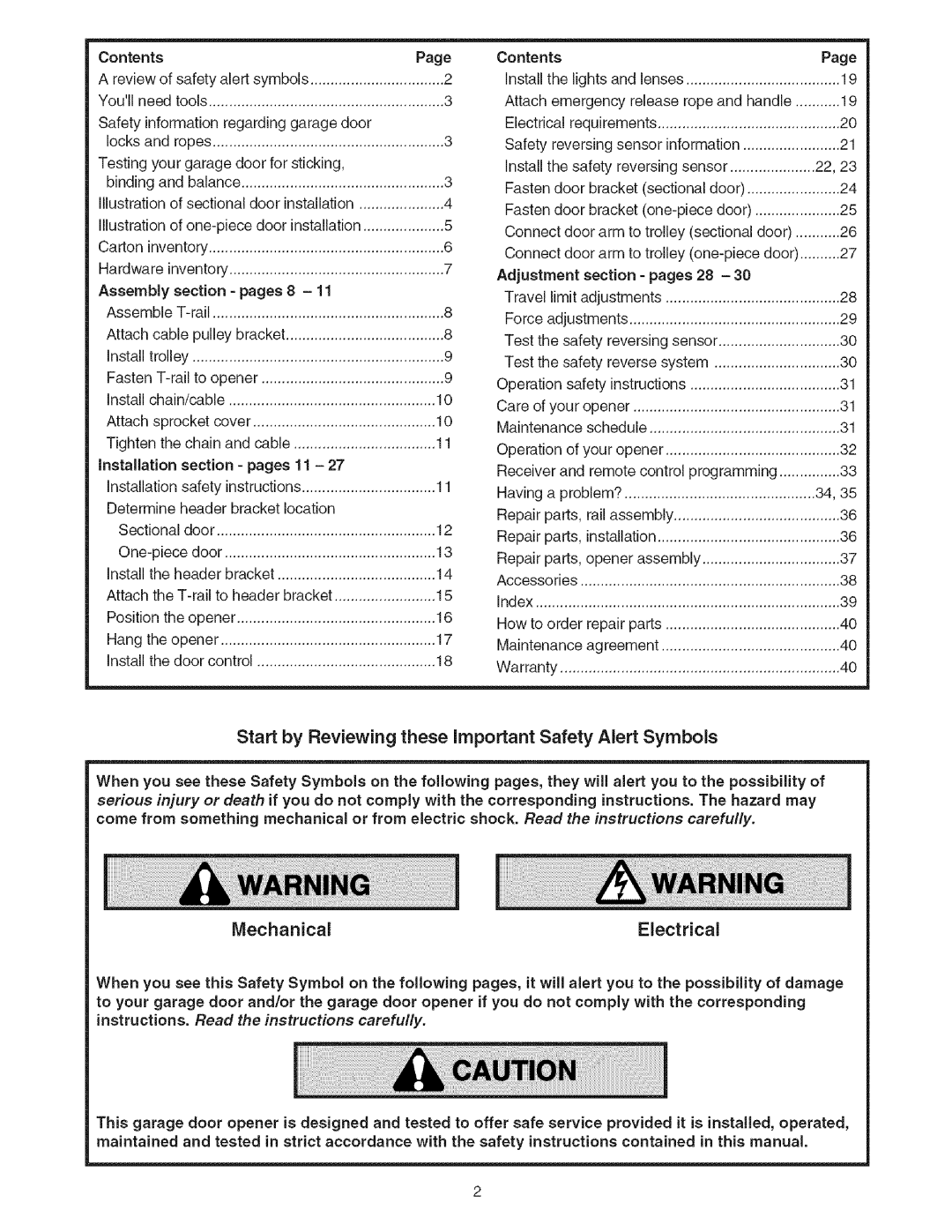 Sears 139.53535SRT1 operating instructions Start by Reviewing these Important Safety Alert Symbols, MechanicalElectrical 