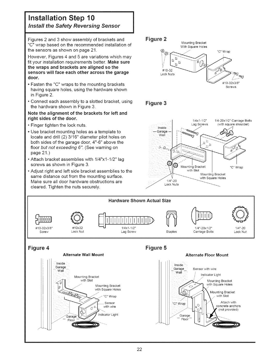 Sears 139.53535SRT1 operating instructions install the Safety Reversing Sensor, Actual Size, installation Step 
