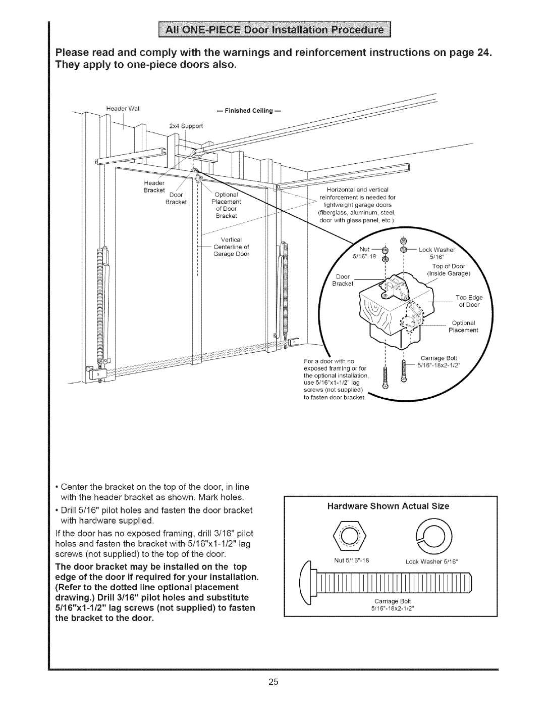 Sears 139.53535SRT1 operating instructions Finished Ceiling, Placement 