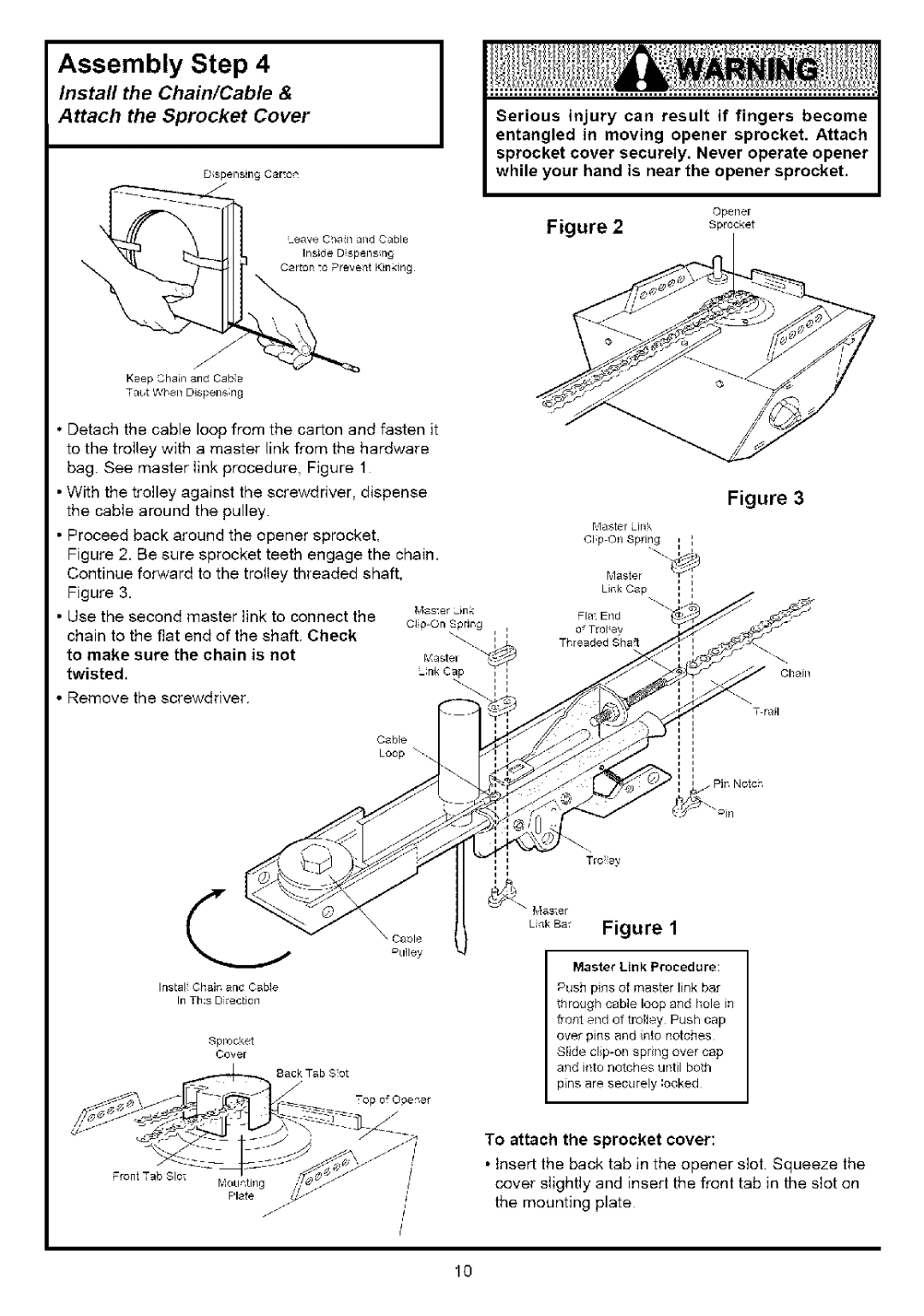 Sears 139.53636SRT, 139.53641SRT LinkBar Figure, To make Sure the chain is not, Twisted, To attach the sprocket cover 