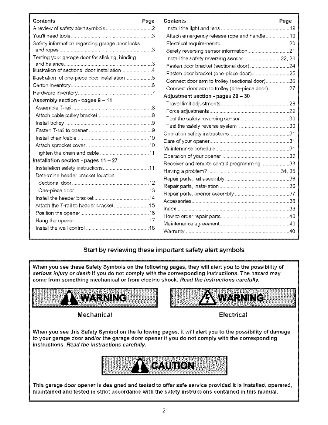 Sears 139.53525SRT, 139.53636SRT owner manual Start by reviewing these important safety alert symbols, Mechanical Electrical 