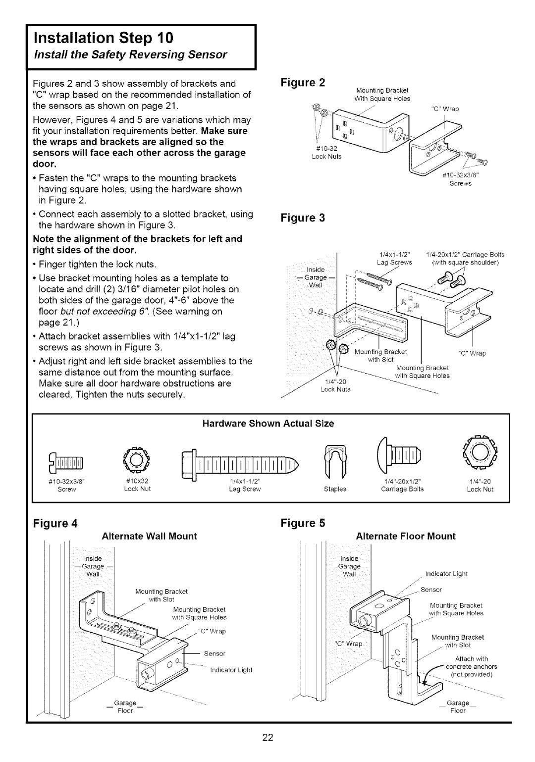 Sears 139.53525SRT, 139.53636SRT, 139.53641SRT, 139.53640SRT Install the Safety Reversing Sensor, Alternate Floor Mount 