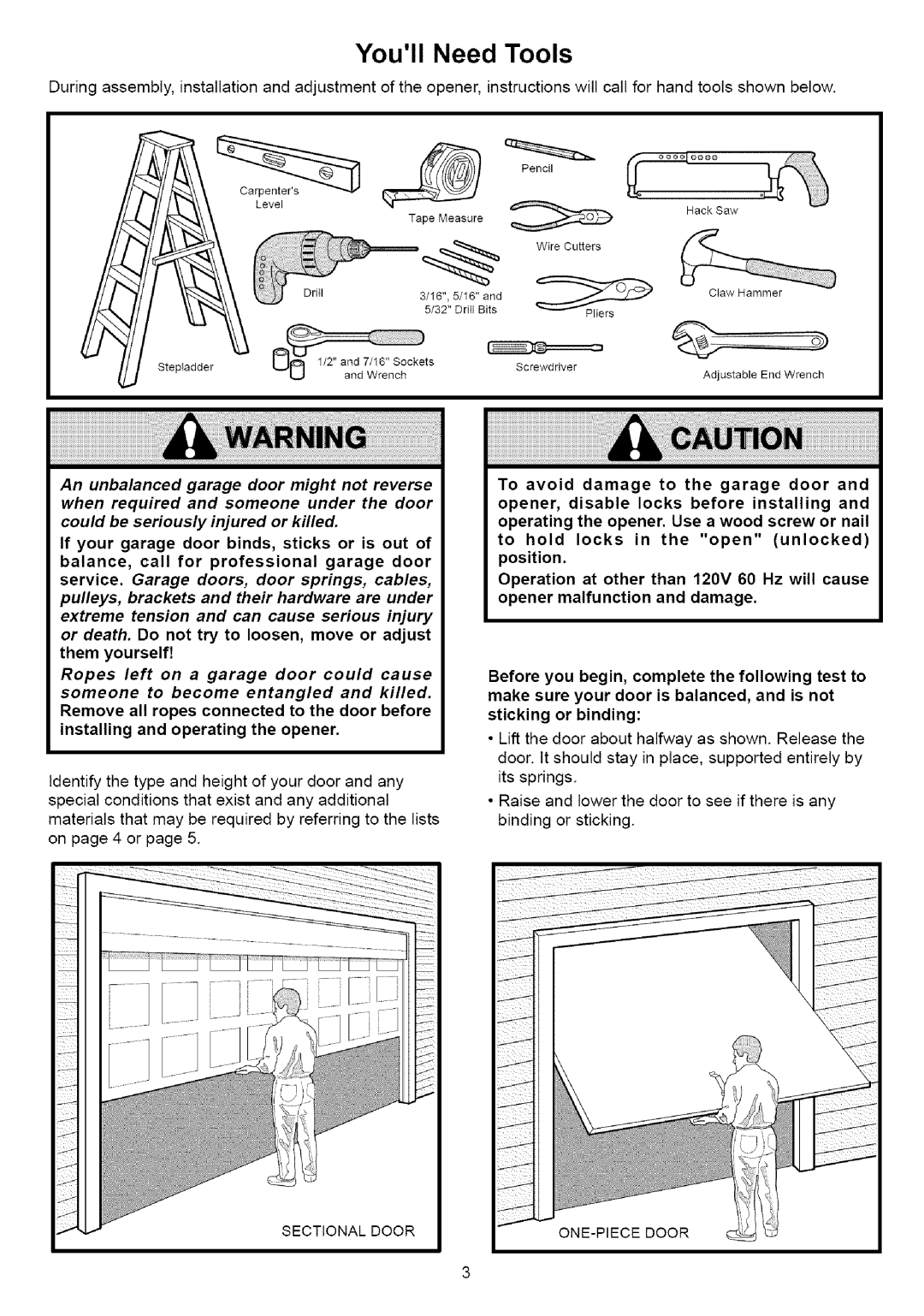 Sears 139.53640SRT, 139.53636SRT, 139.53641SRT, 139.53525SRT, 139.53627SRT owner manual Youll Need Tools 