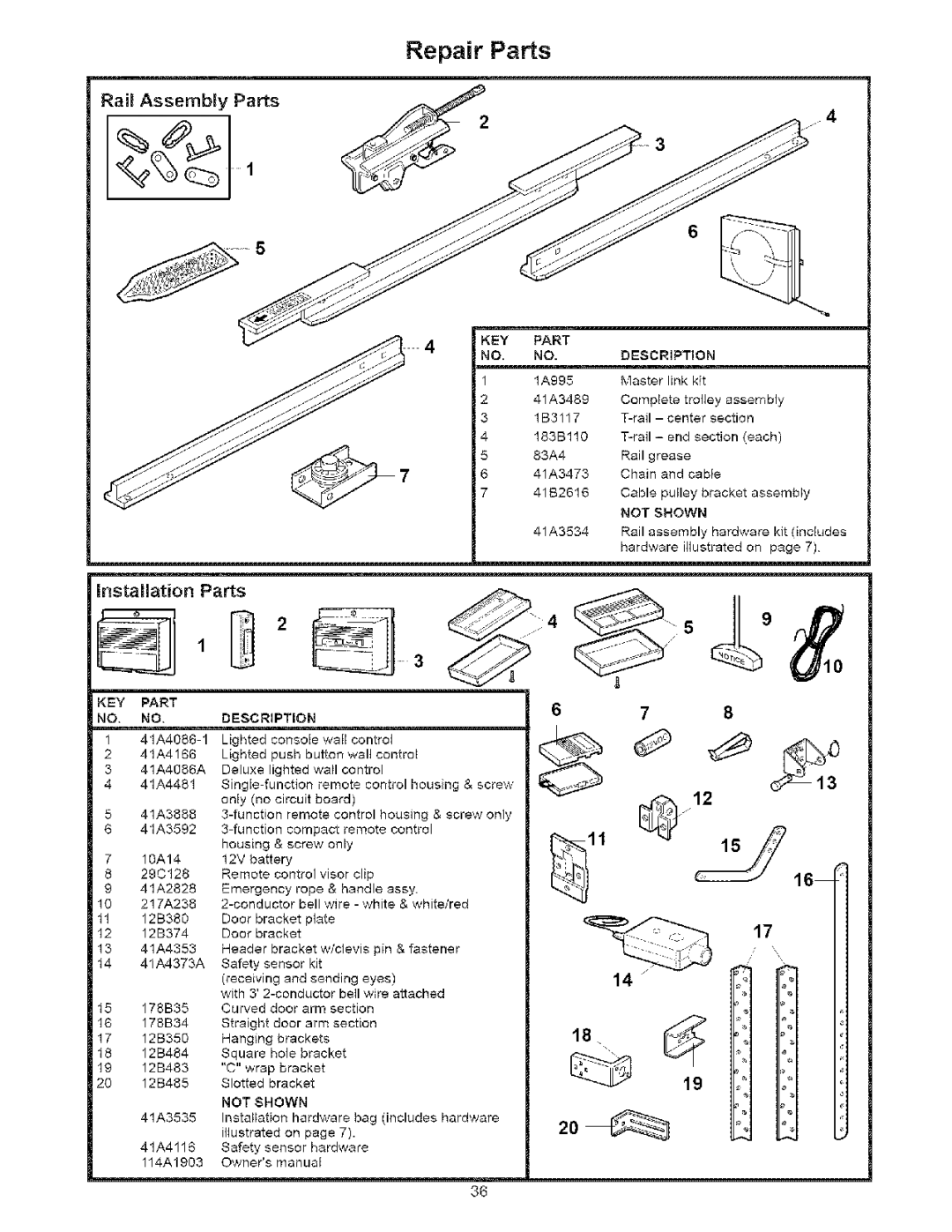 Sears 139.53641SRT, 139.53636SRT, 139.53525SRT, 139.53640SRT, 139.53627SRT owner manual Repair Parts, Installation Parts 