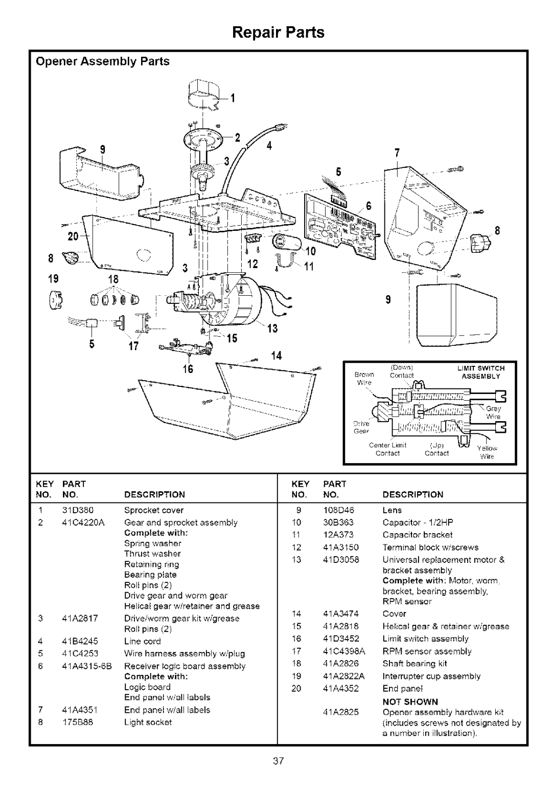 Sears 139.53525SRT, 139.53636SRT, 139.53641SRT, 139.53640SRT, 139.53627SRT owner manual Opener Assembly Parts, 1918 