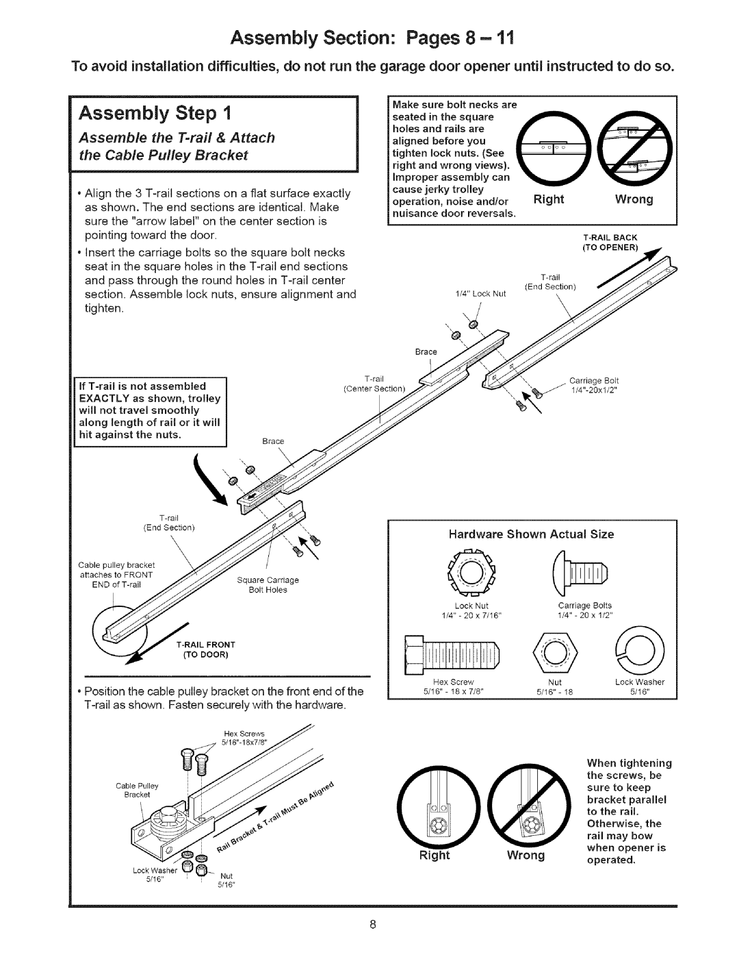 Sears 139.53640SRT, 139.53636SRT, 139.53641SRT, 139.53525SRT, 139.53627SRT owner manual Assembly Section Pages 8, Assembly Step 