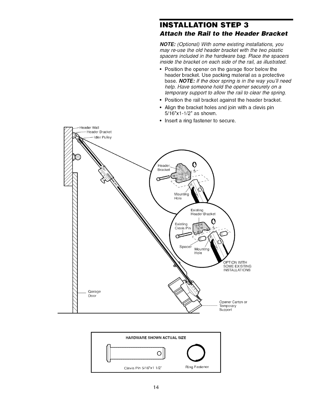 Sears 139.53915D owner manual Attach Rail to Header Bracket 