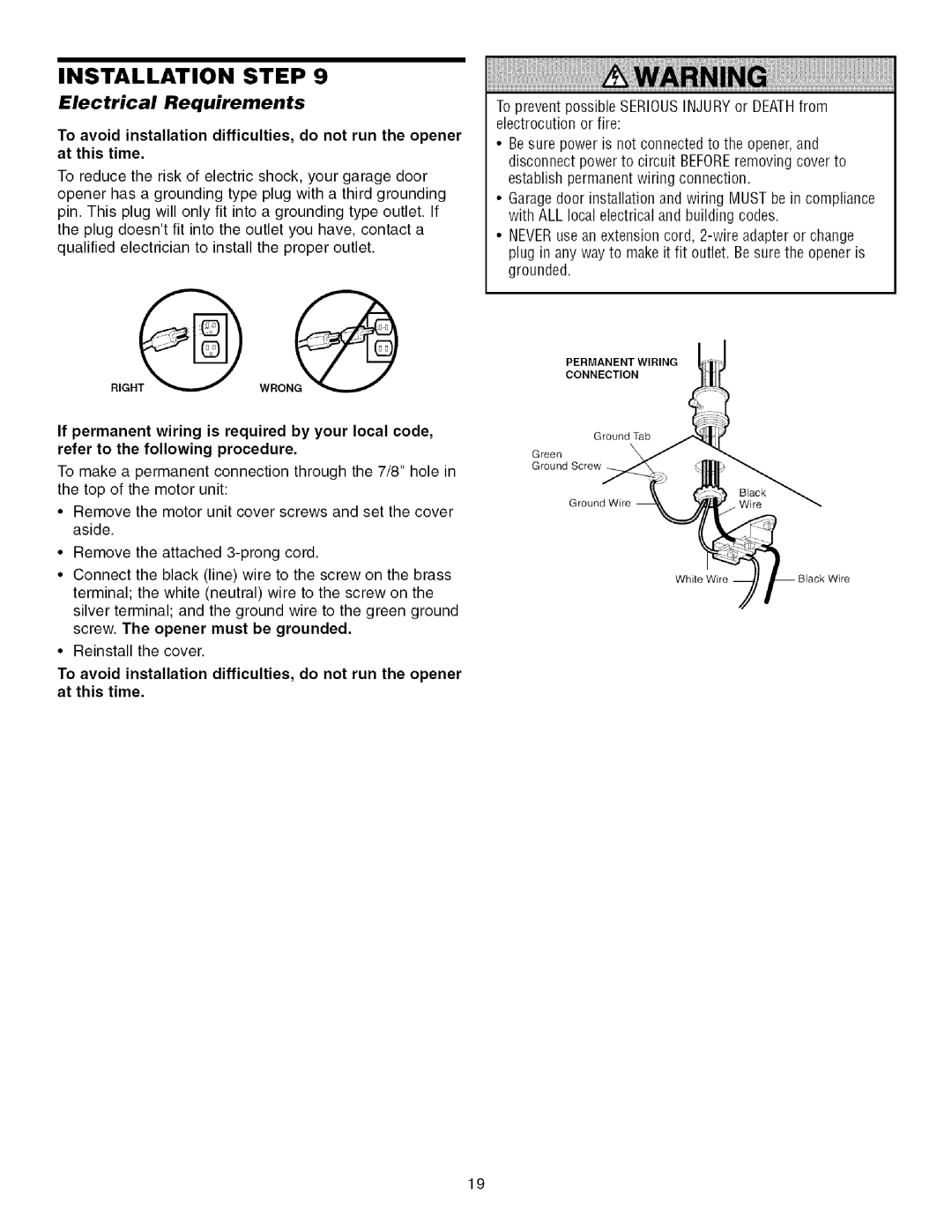 Sears 139.53915D owner manual Electrical Requirements 