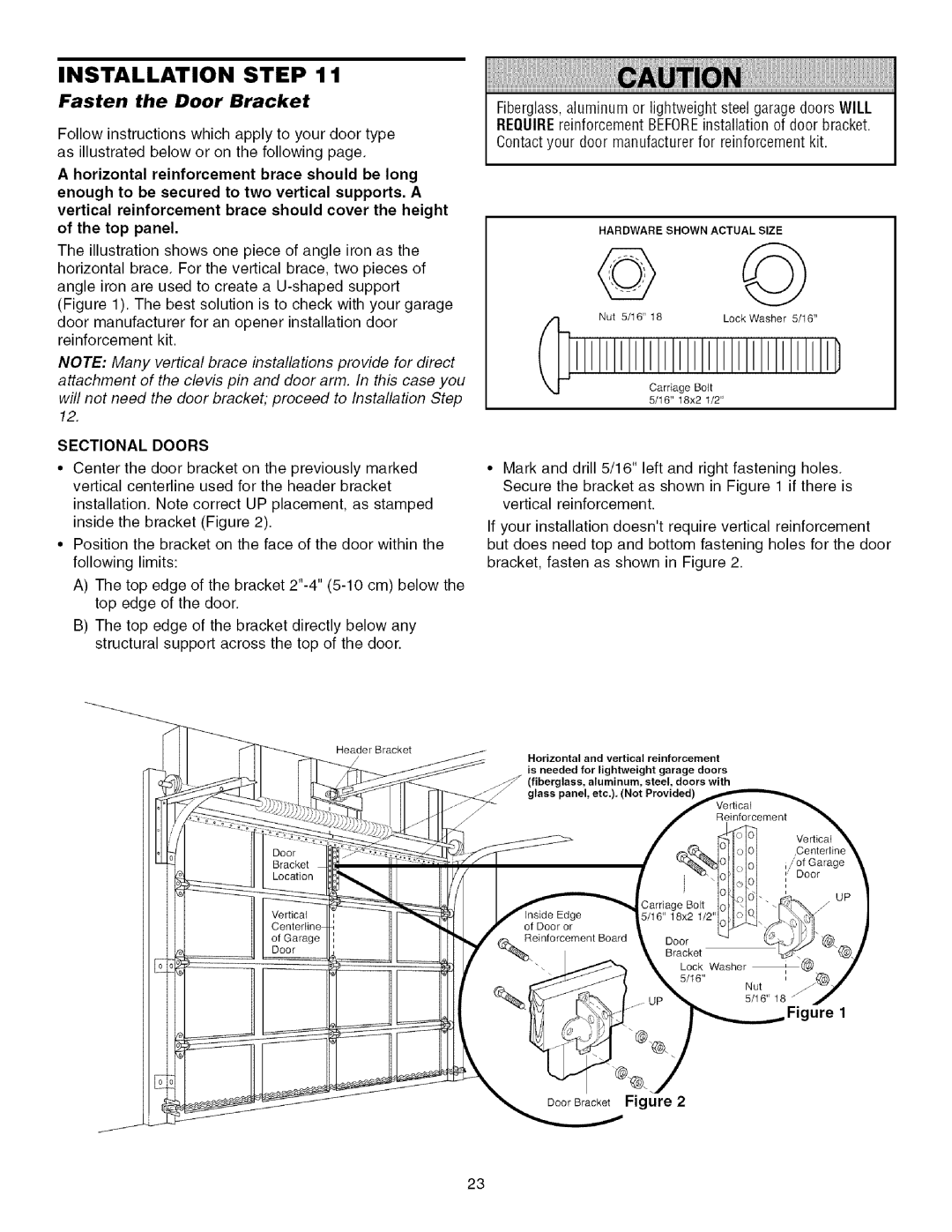 Sears 139.53915D Fasten the Door Bracket, Will not need the door bracket proceed to Installation Step, Sectional Doors 