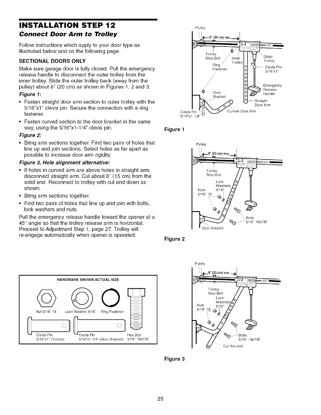 Sears 139.53915D owner manual Connect Door Arm to Trolley, Sectional Doors only 