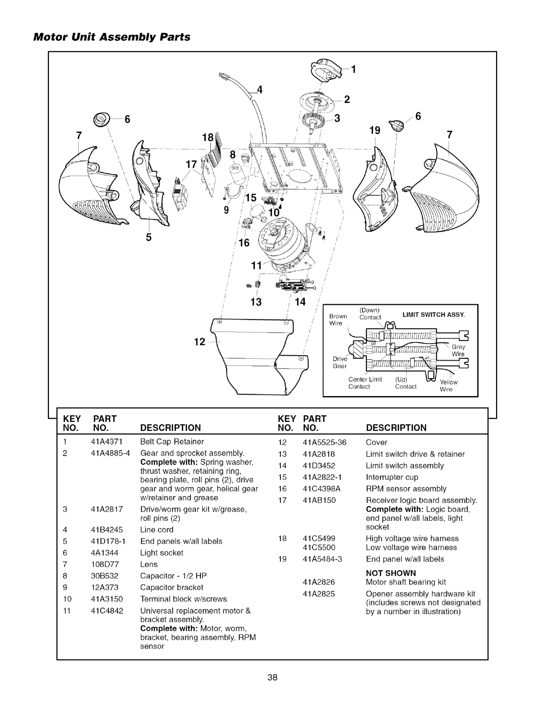 Sears 139.53915D owner manual Motor Unit Assembly Parts, Description 