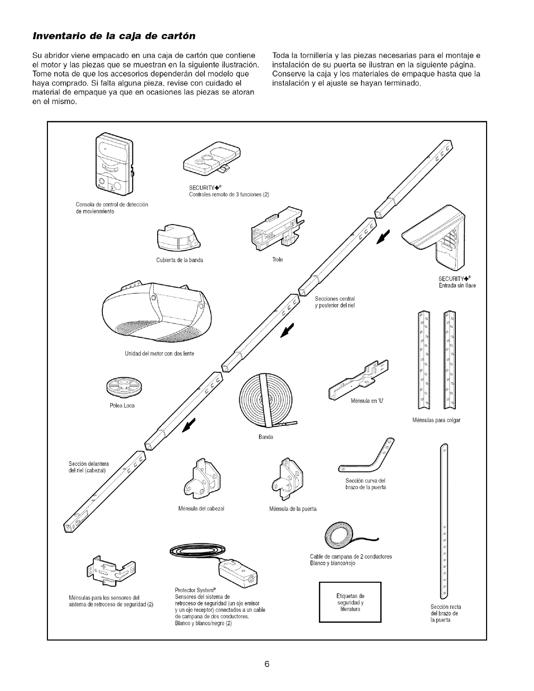 Sears 139.53915D owner manual Inventario de la caja de cart6n, Security.,I 