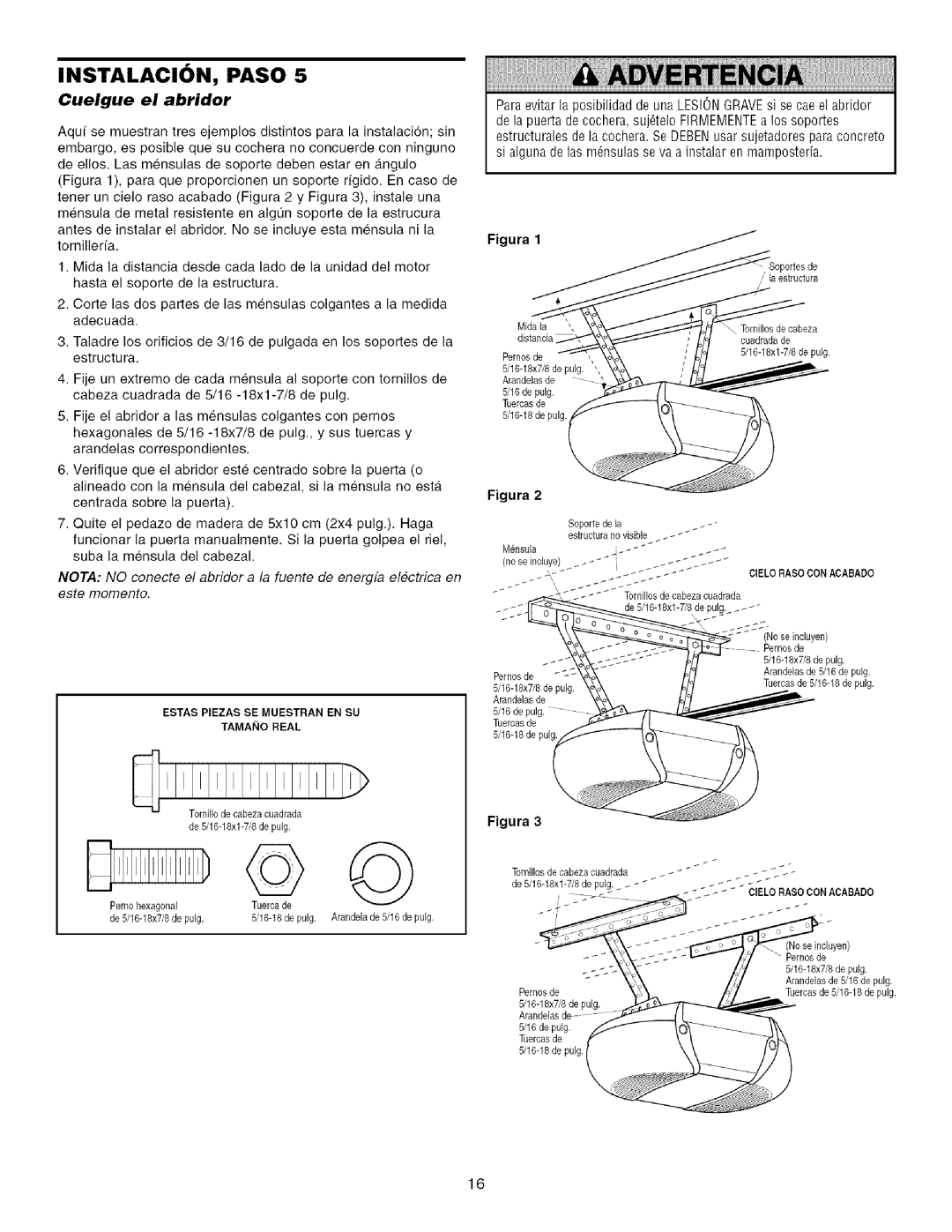 Sears 139.53915D owner manual Cuelgue el abridor, No se incluyen 