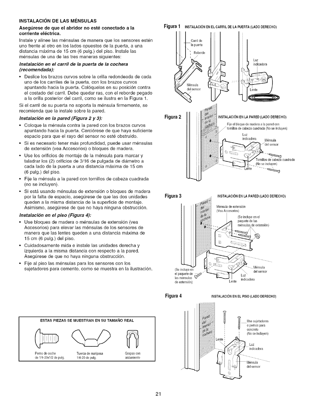 Sears 139.53915D Instalacion DE LAS M#NSULAS, Inetalacion en la pared Figura 2 y, Instalacion en el pieo Figura 