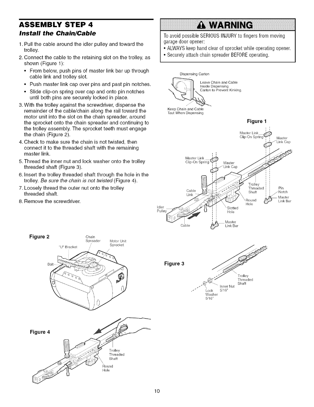 Sears 139.53930D owner manual Install the Chain/Cable 