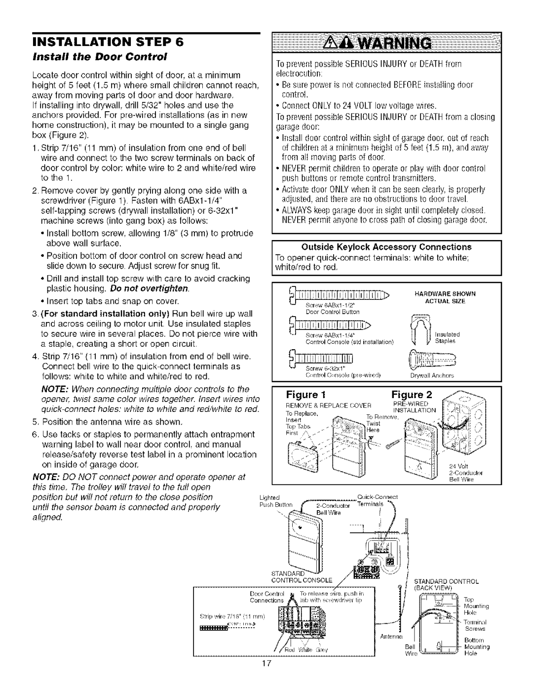 Sears 139.53930D owner manual Install the Door Control, Until the sensor beam is connected and properly aligned 