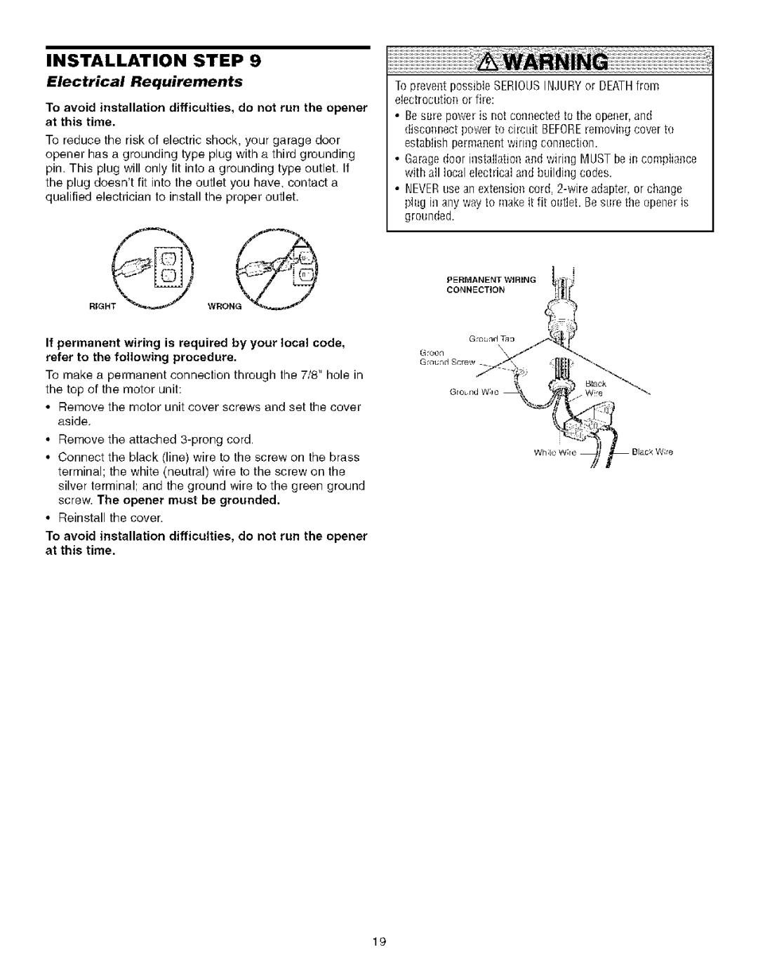 Sears 139.53930D owner manual Electrical Requirements 