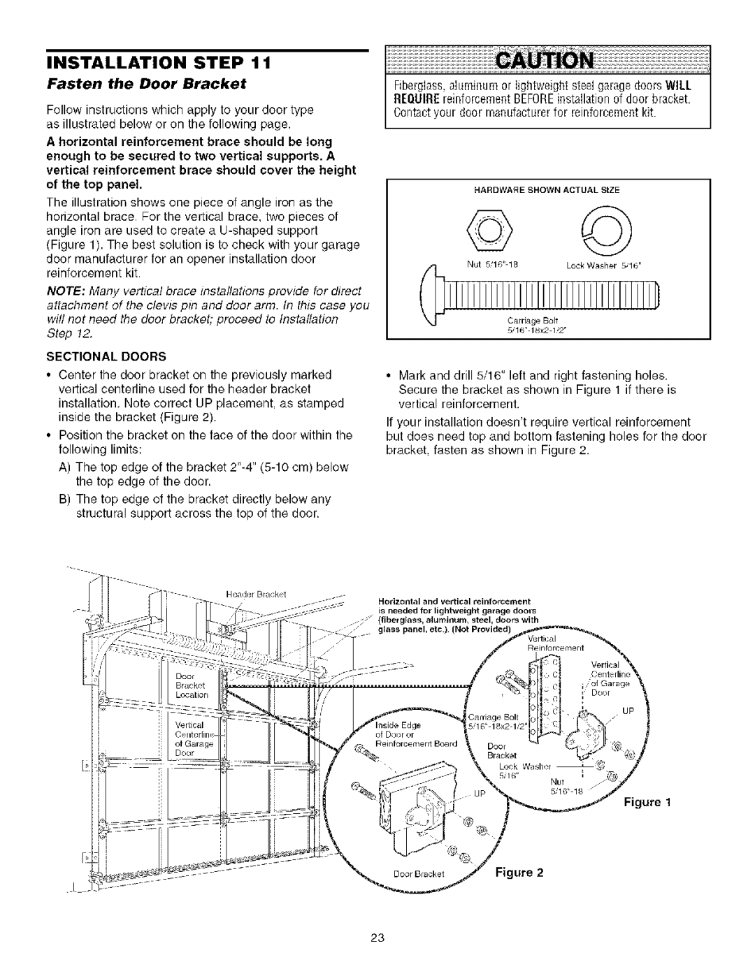 Sears 139.53930D owner manual Fasten the Door Bracket, Step, Sectional Doors 