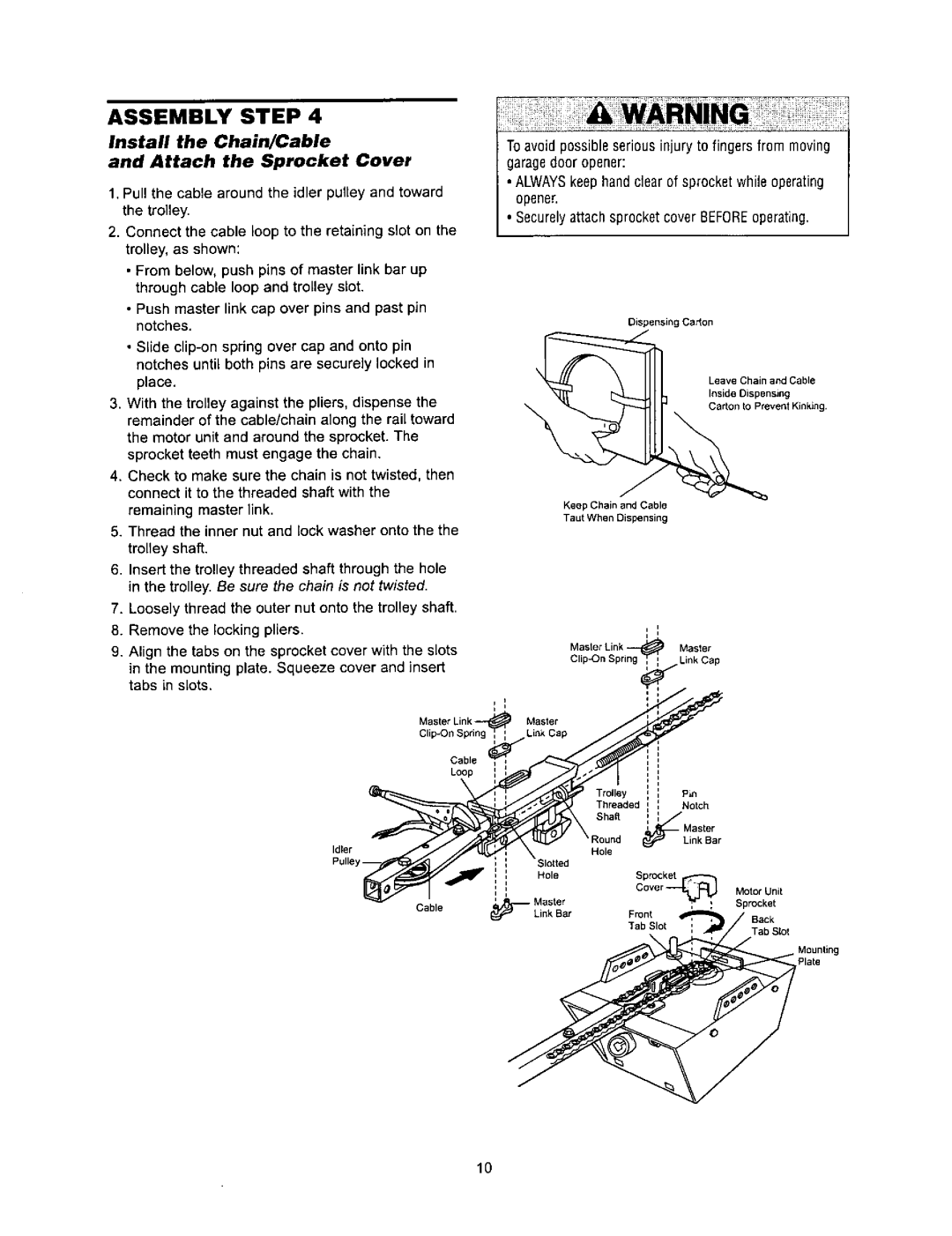 Sears 139.53968SRT, 139.53960SRT, 139.53971SRT owner manual Inside Dispensin9, Master Link Cap, Sha, Sprocket 