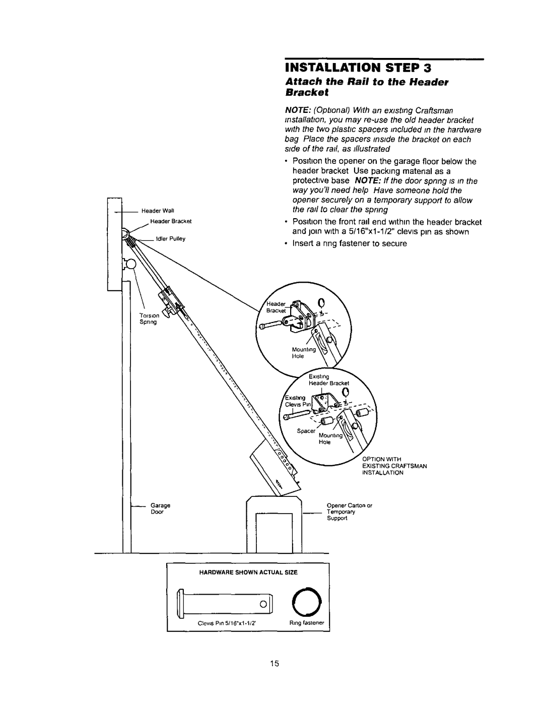 Sears 139.53960SRT, 139.53968SRT, 139.53971SRT owner manual Attach the Rail to the Header Bracket, Hole, Tempora Suppo 