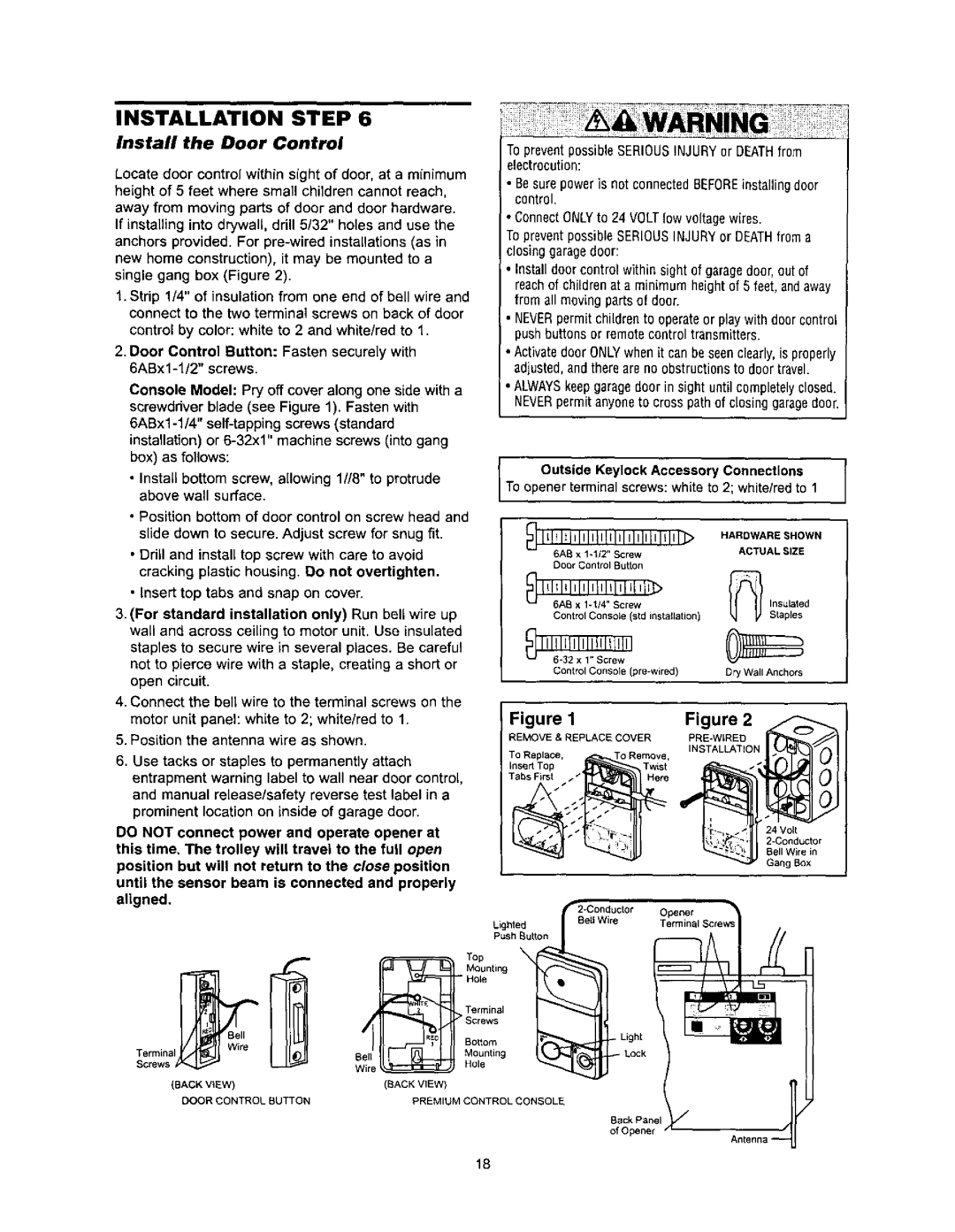 Sears 139.53960SRT Install the Door Control, Llilllllliltltl Illliillllil, Outside Keylock Accessory Connections 