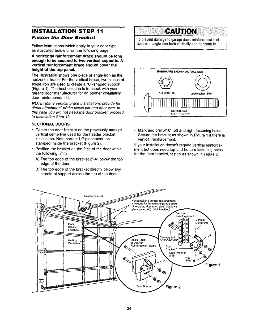 Sears 139.53960SRT, 139.53968SRT, 139.53971SRT owner manual Fasten the Door Bracket, Sectional Doors 