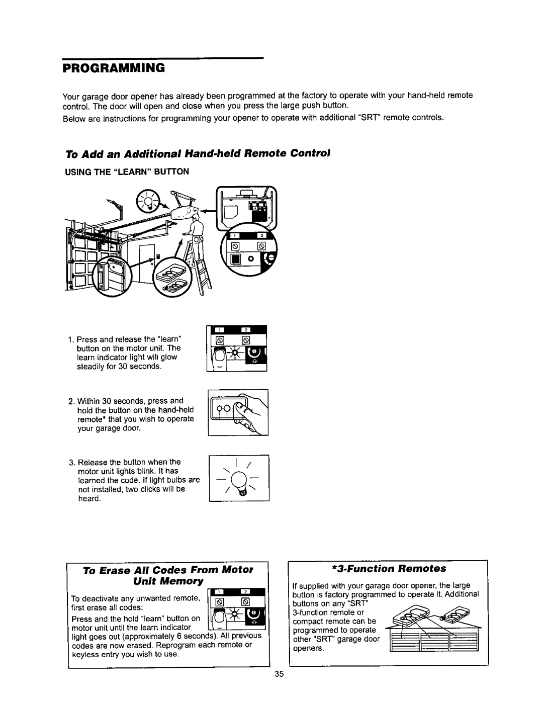 Sears 139.53971SRT, 139.53960SRT To Add an Additional Hand.held Remote, Control, To Erase All Codes From Motor Unit Memory 