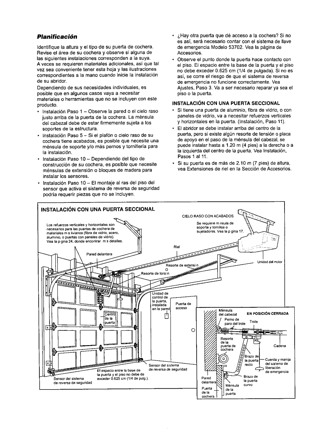 Sears 139.53960SRT Planificacien, Instalacion CON UNA Puerta Seccional, Fesortede torsi n, Control dl La puerta 