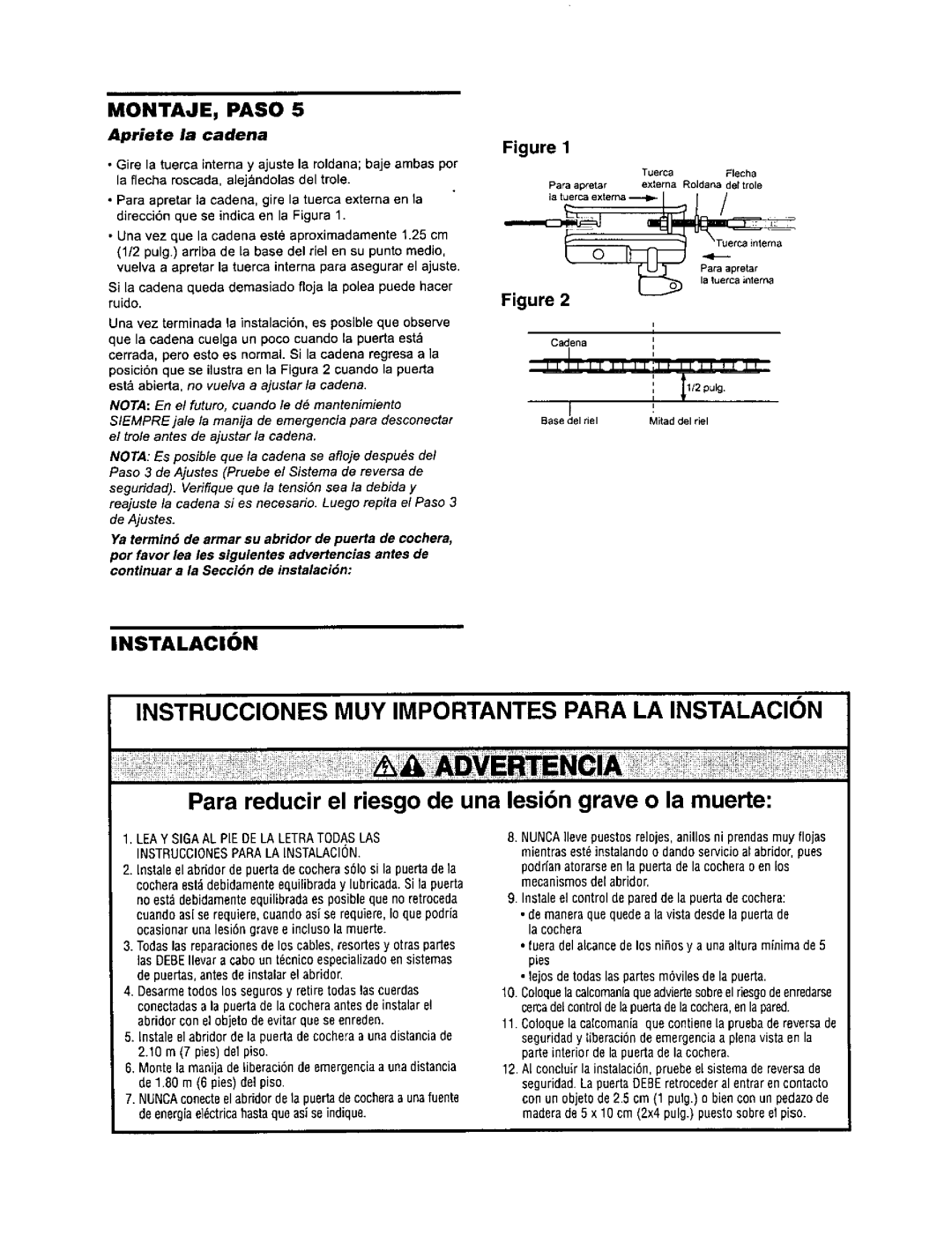 Sears 139.53968SRT, 139.53960SRT, 139.53971SRT owner manual Apriete la cadena, Paraercaapretarinterna 