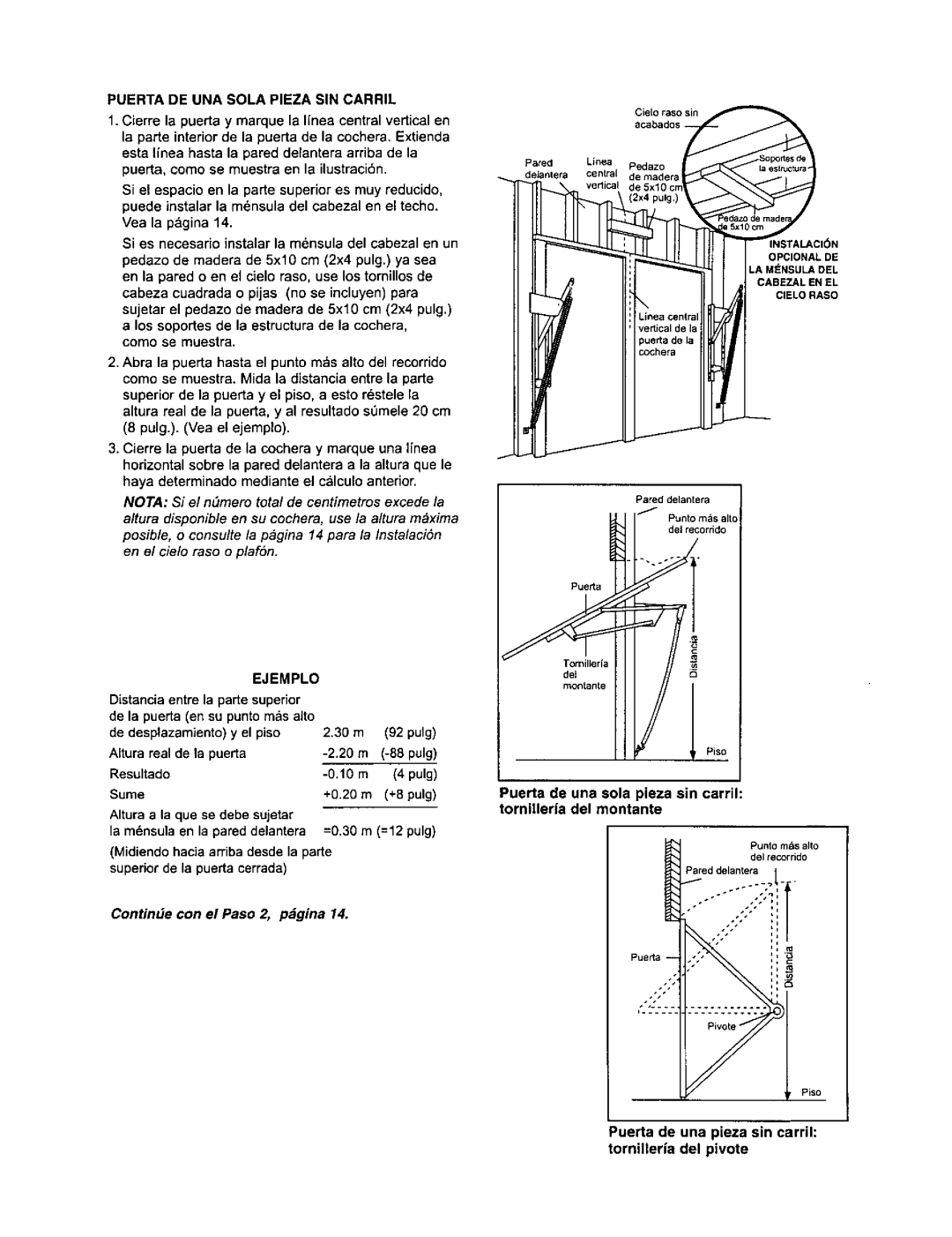 Sears 139.53960SRT Puerta de una pieza sin carril tornilleria del pivote, Puerta DE UNA Sola Pieza SIN Carril, Ejemplo 