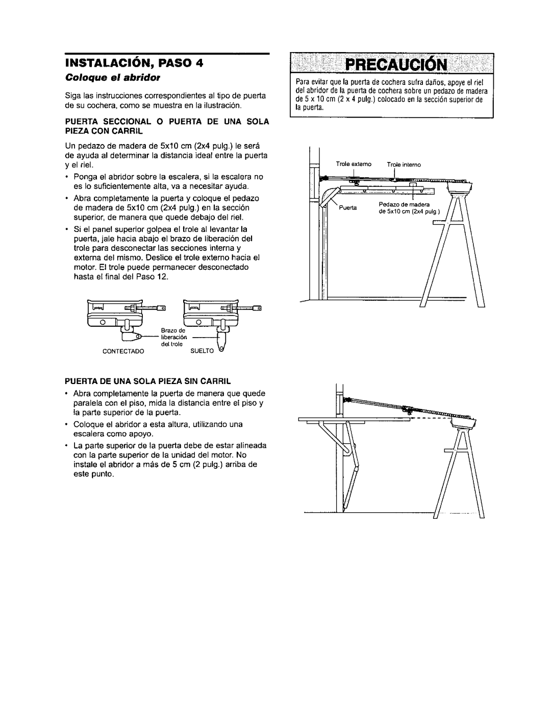 Sears 139.53960SRT, 139.53968SRT, 139.53971SRT Coloque el abridor, Puerta Seccional O Puerta DE UNA Sola Peza CON Carril 