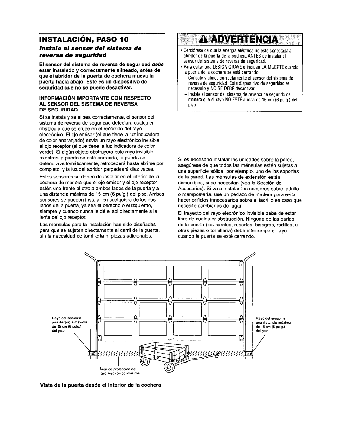 Sears 139.53971SRT, 139.53960SRT, 139.53968SRT owner manual Instale el sensor del sistema de Reversa de seguridad 