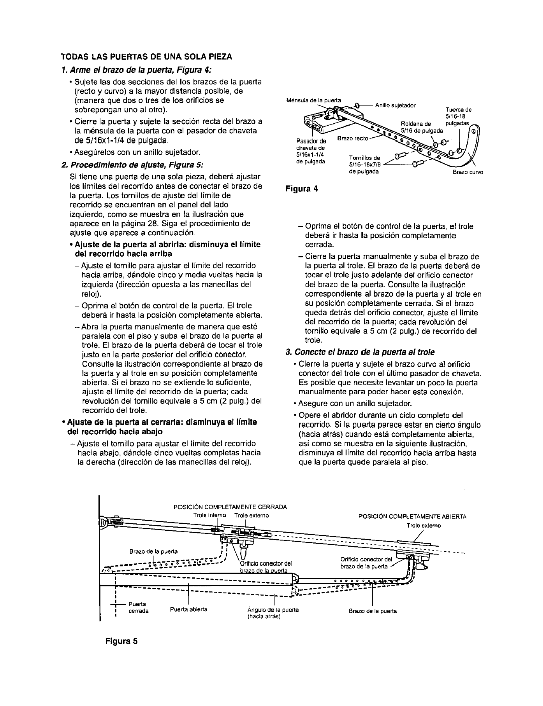 Sears 139.53971SRT Arme el brazo de la puerta, Figura, Procedimiento de ajuste, Figura, Posicion Completamente Cerrada 