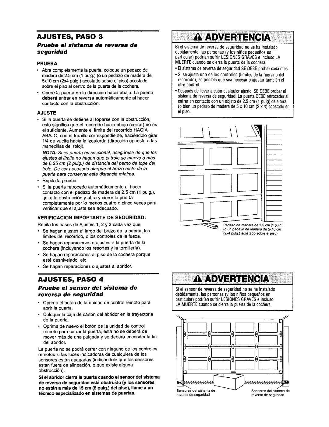 Sears 139.53971SRT, 139.53960SRT, 139.53968SRT AJUSTES, Paso, Pruebe el sensor del sistema de reversa de seguridad 