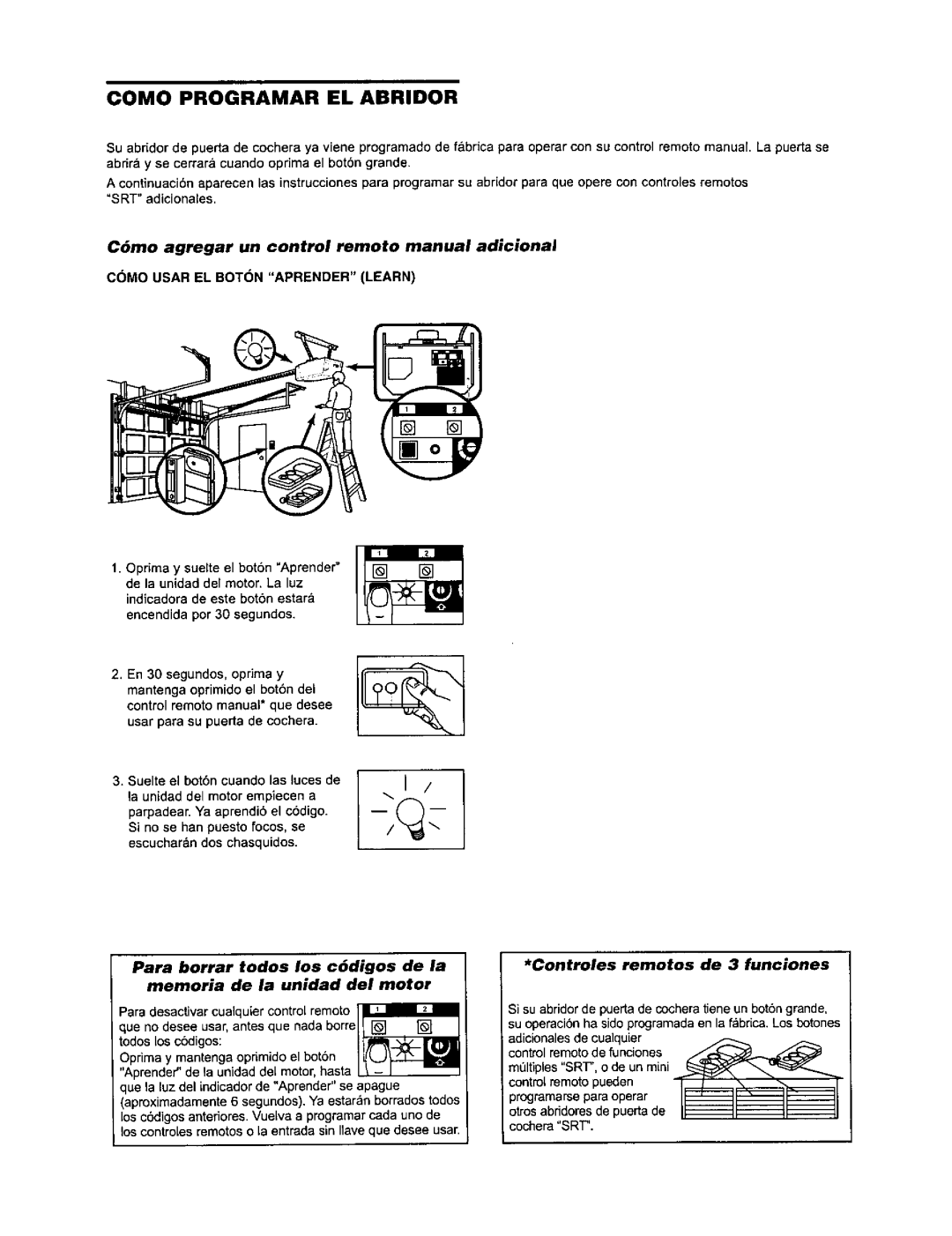 Sears 139.53968SRT Cbmo agregar un control remoto manual adicionaJ, Como Usarel BOT3NAPRENDER Learn, Todos los cSdigos 