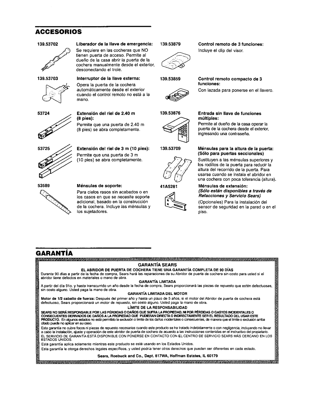 Sears 139.53960SRT owner manual Pies se abra completarnente, Control remoto compacto de 3 funciones, Mdnsulas de extensi6n 