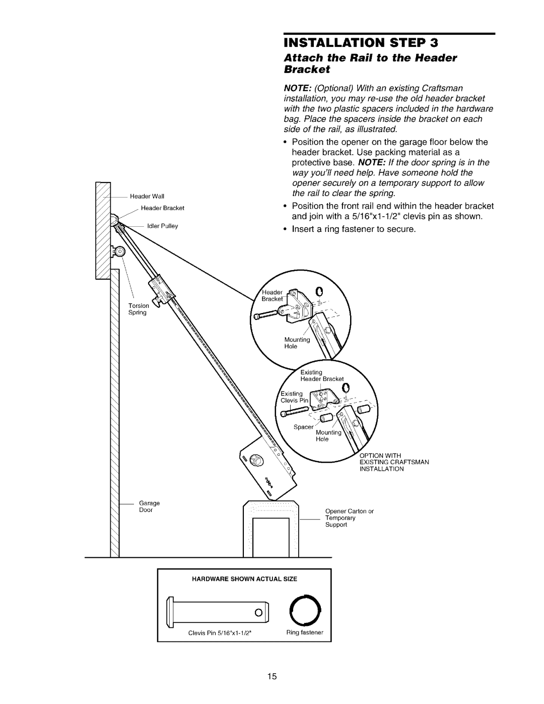 Sears 139.53962SRT1, 139.53975SRT1 owner manual Attach the Rail to the Header Bracket 