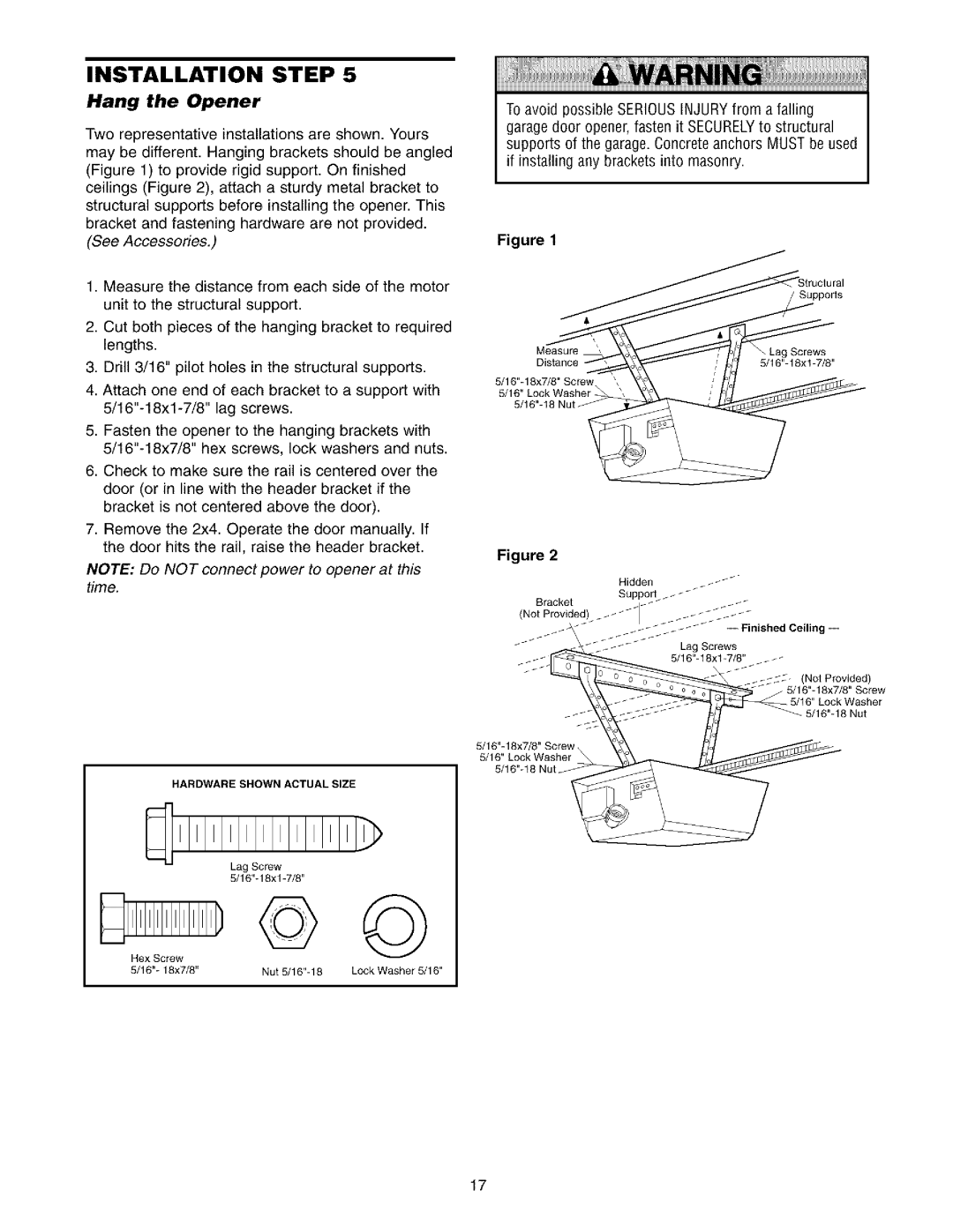 Sears 139.53962SRT1, 139.53975SRT1 owner manual Hang the Opener 