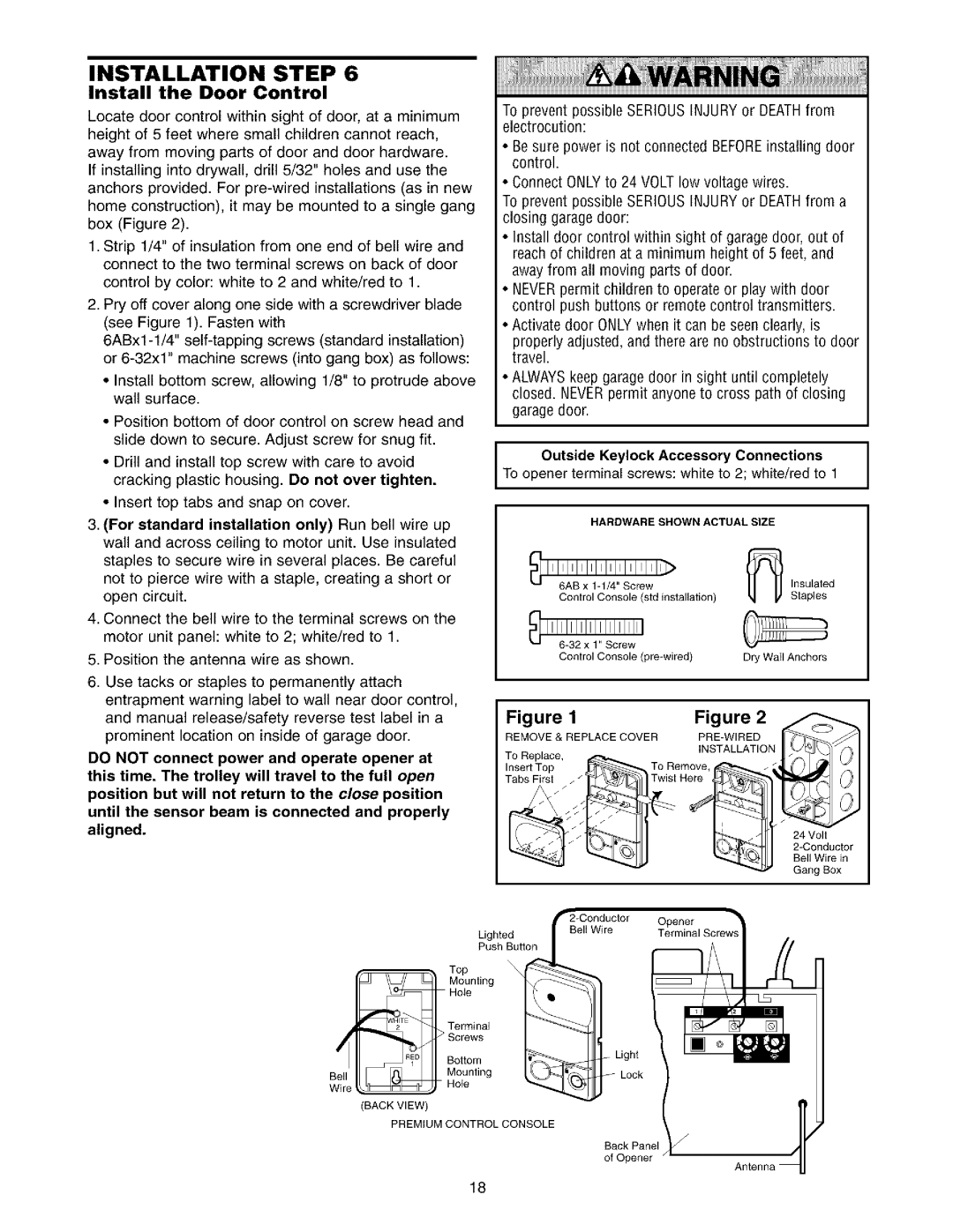 Sears 139.53975SRT1, 139.53962SRT1 owner manual Install the Door Control, Std instaliation 