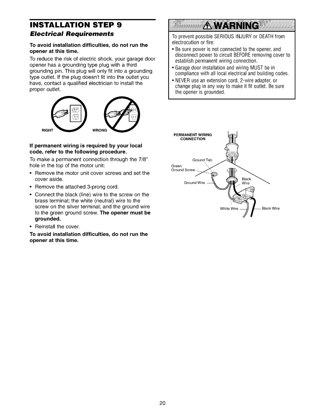 Sears 139.53975SRT1, 139.53962SRT1 owner manual Electrical Requirements 