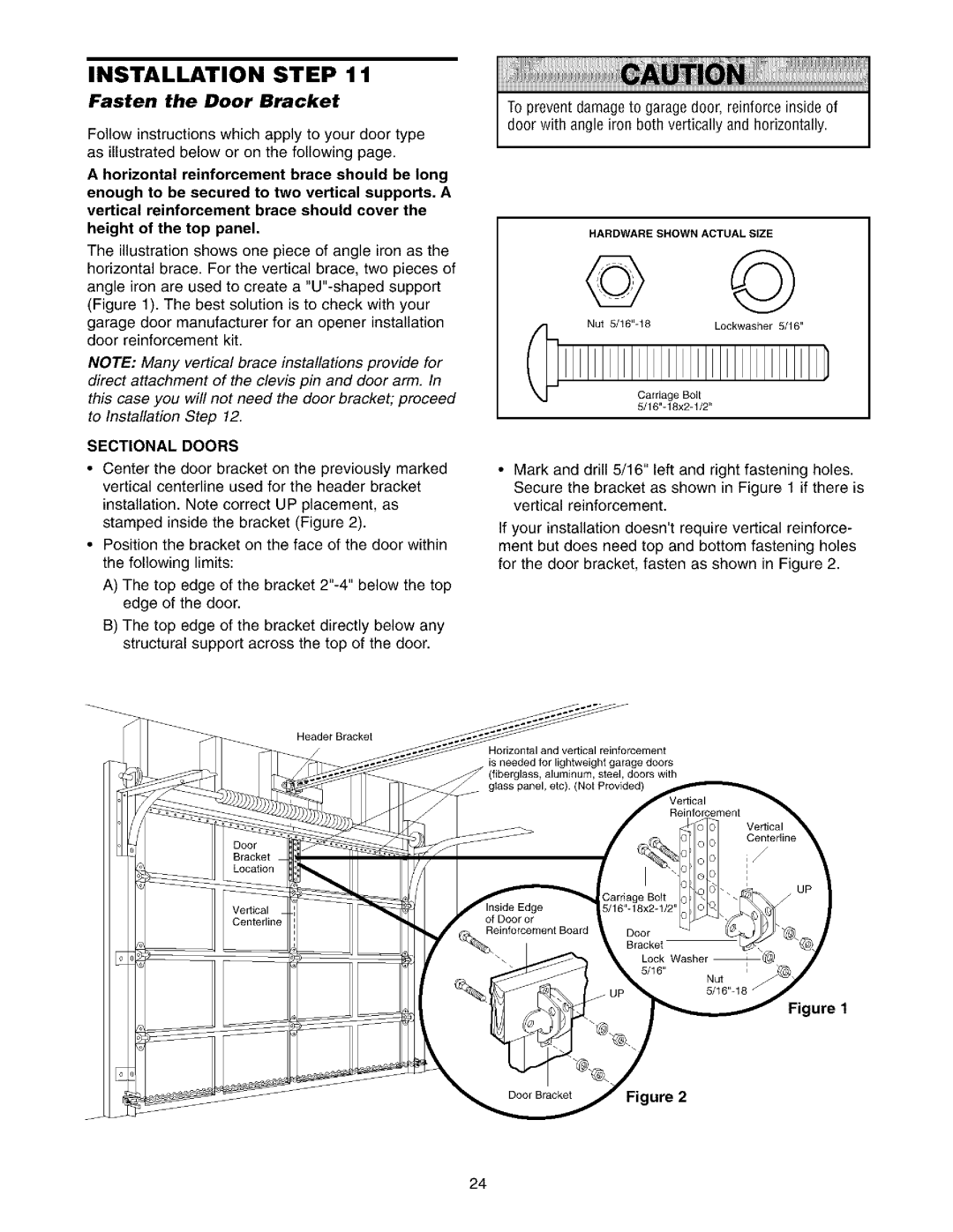 Sears 139.53975SRT1, 139.53962SRT1 owner manual Fasten the Door Bracket, Sectional Doors 