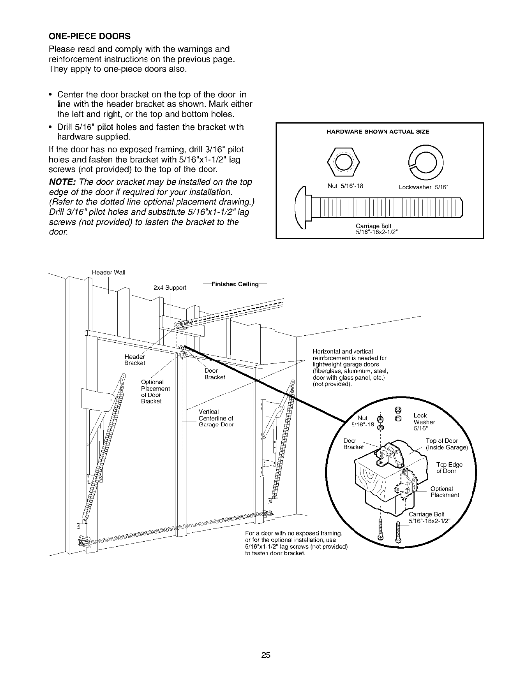 Sears 139.53962SRT1, 139.53975SRT1 owner manual One-Piecedoors, Finished Ceiling 