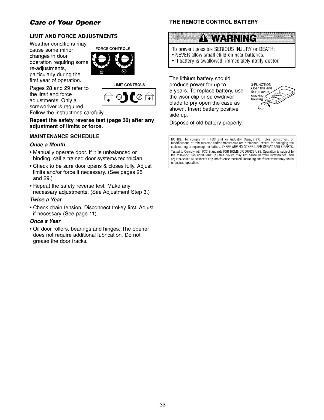 Sears 139.53962SRT1, 139.53975SRT1 owner manual Care of Your Opener, Once a Month, Twice a Year, Once a Year 